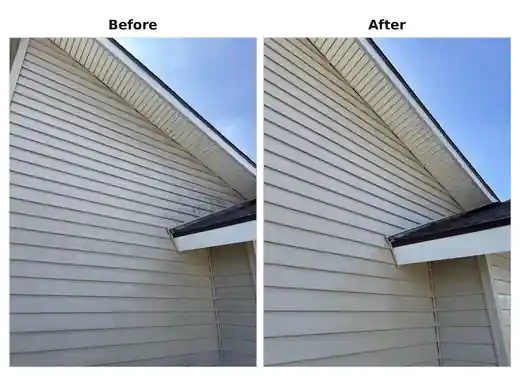 Before and after comparison of an exterior surface pressure washed by BlueVista